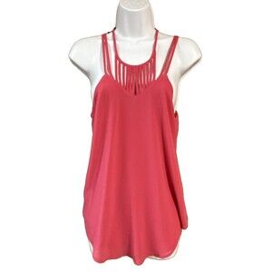 Naked Zebra Womens SMALL Tank Top Navy Pink  Strappy Sleeveless Cut Outs Lined